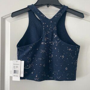 Beyond Yoga Cropped Tank Top Navy Foil Constellations Stars Small